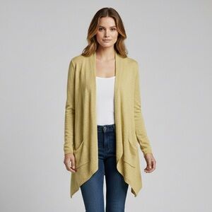Eileen Fisher Yellow Open Front Cardigan Linen Cotton Size Small NWOT